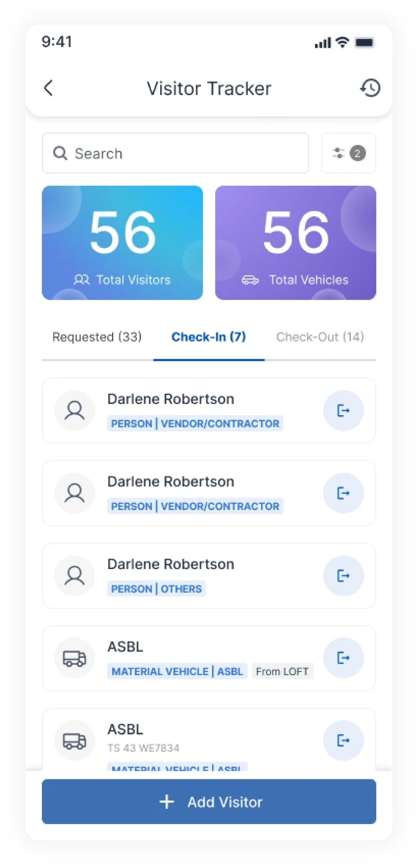 Visitor Tracker - Check-In tab